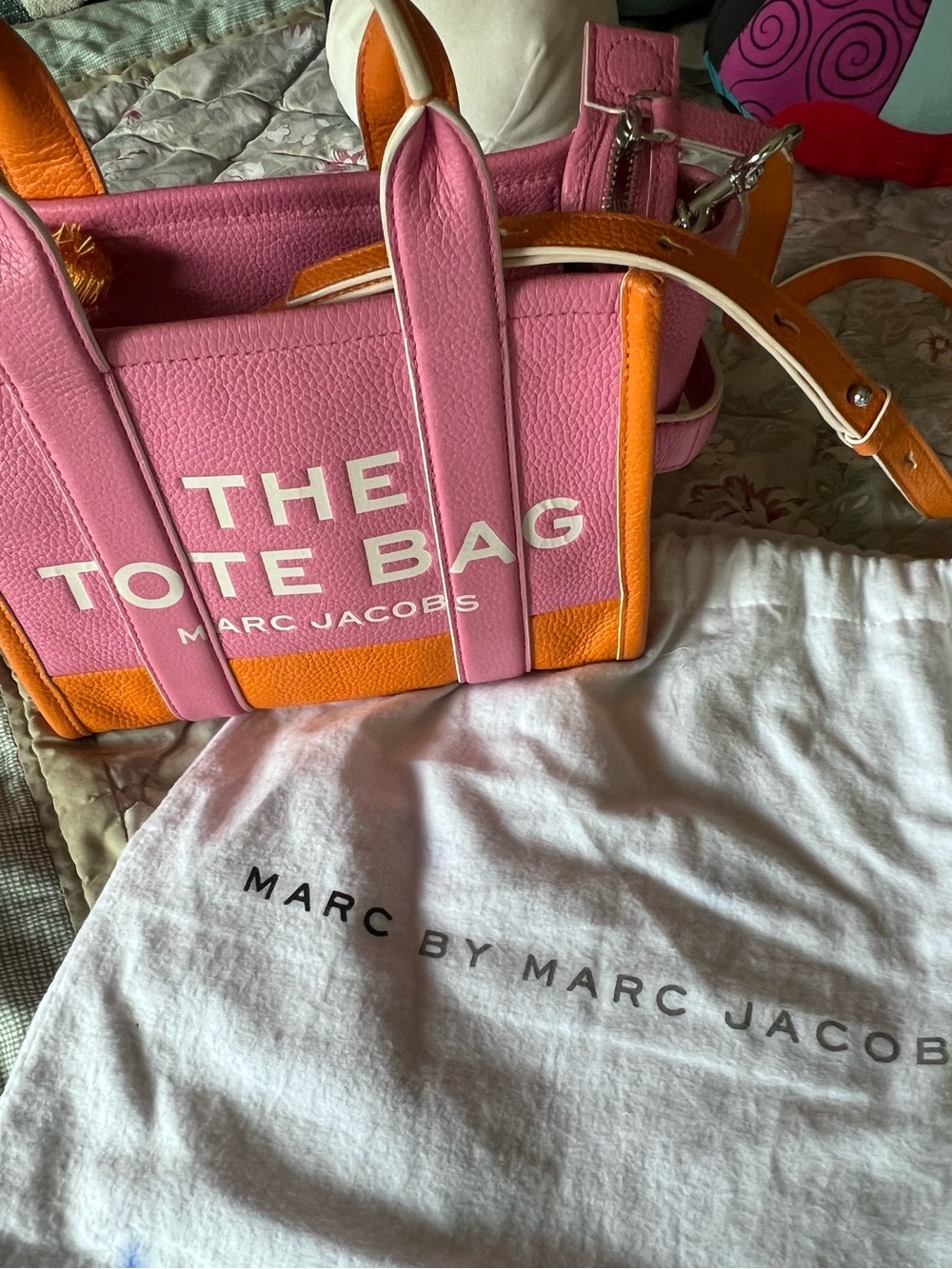 Marc Jacobs Pink and Orange Pebbled Leather Tote - Picture 16 of 16